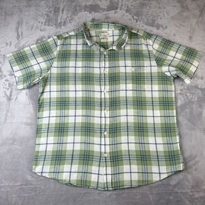 Weatherproof Vintage Linen Blend Shirt Men L Green Plaid Short Sleeve